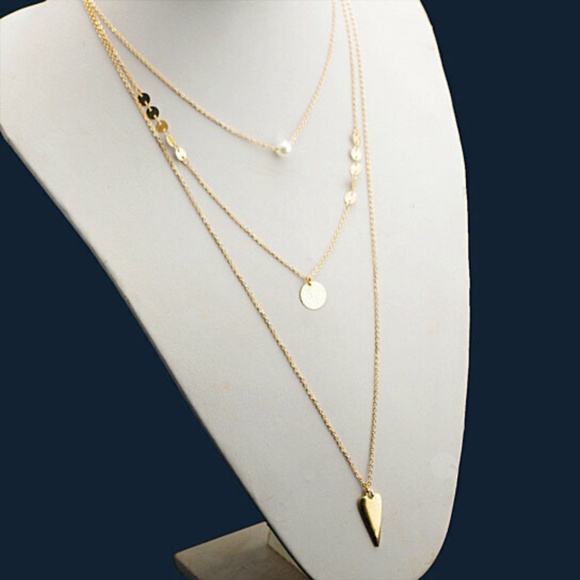 Jewelry - USA Pearl Multilayer Sequin Geometric Gold Lariat Necklace Jewelry